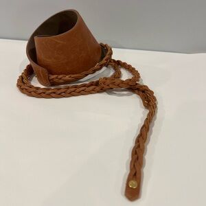 Genuine Leather Brown Braided Obi Belt
